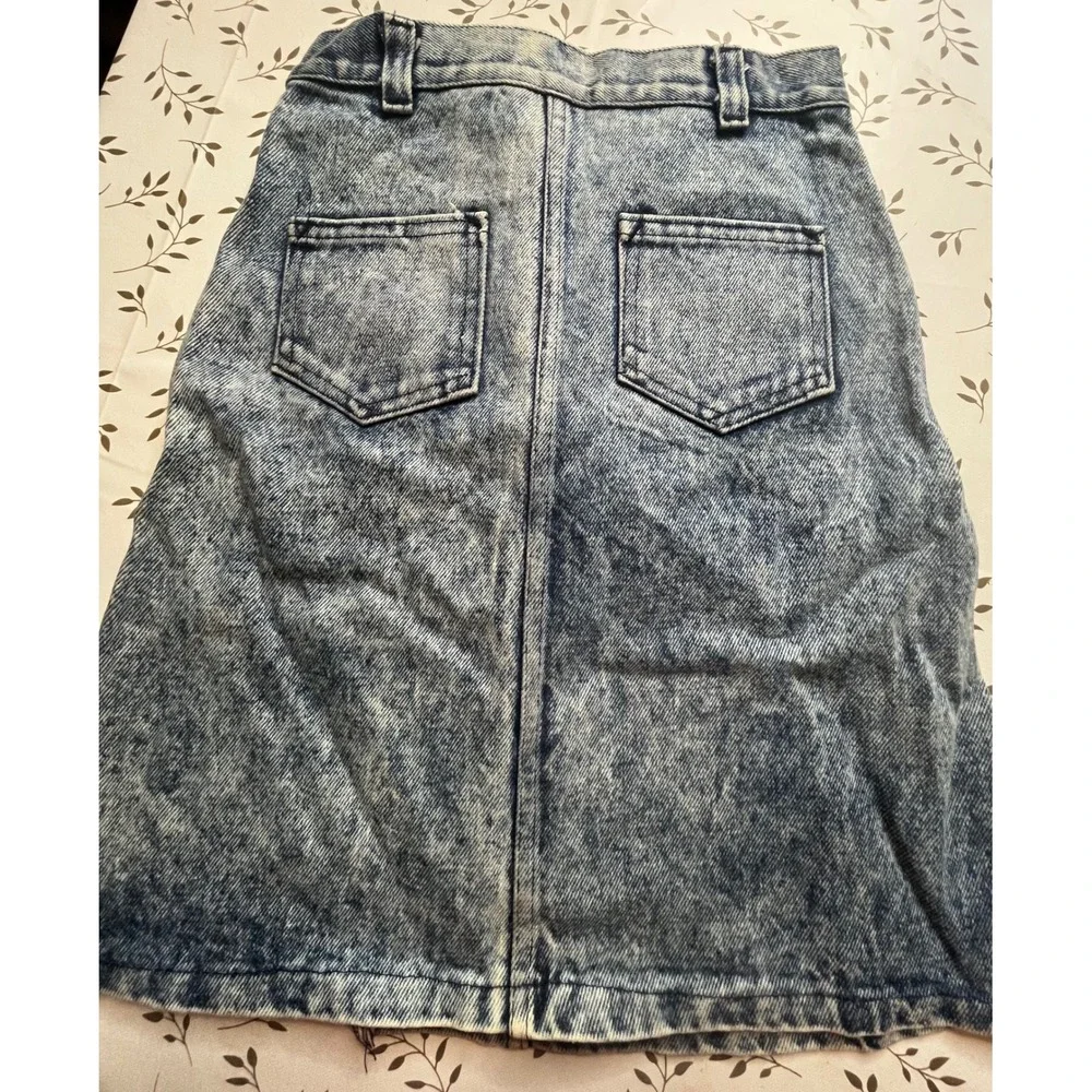 Vintage Girls 80s Acid Wash Denim Skirt High Waisted A-Line Blue Size 12 22